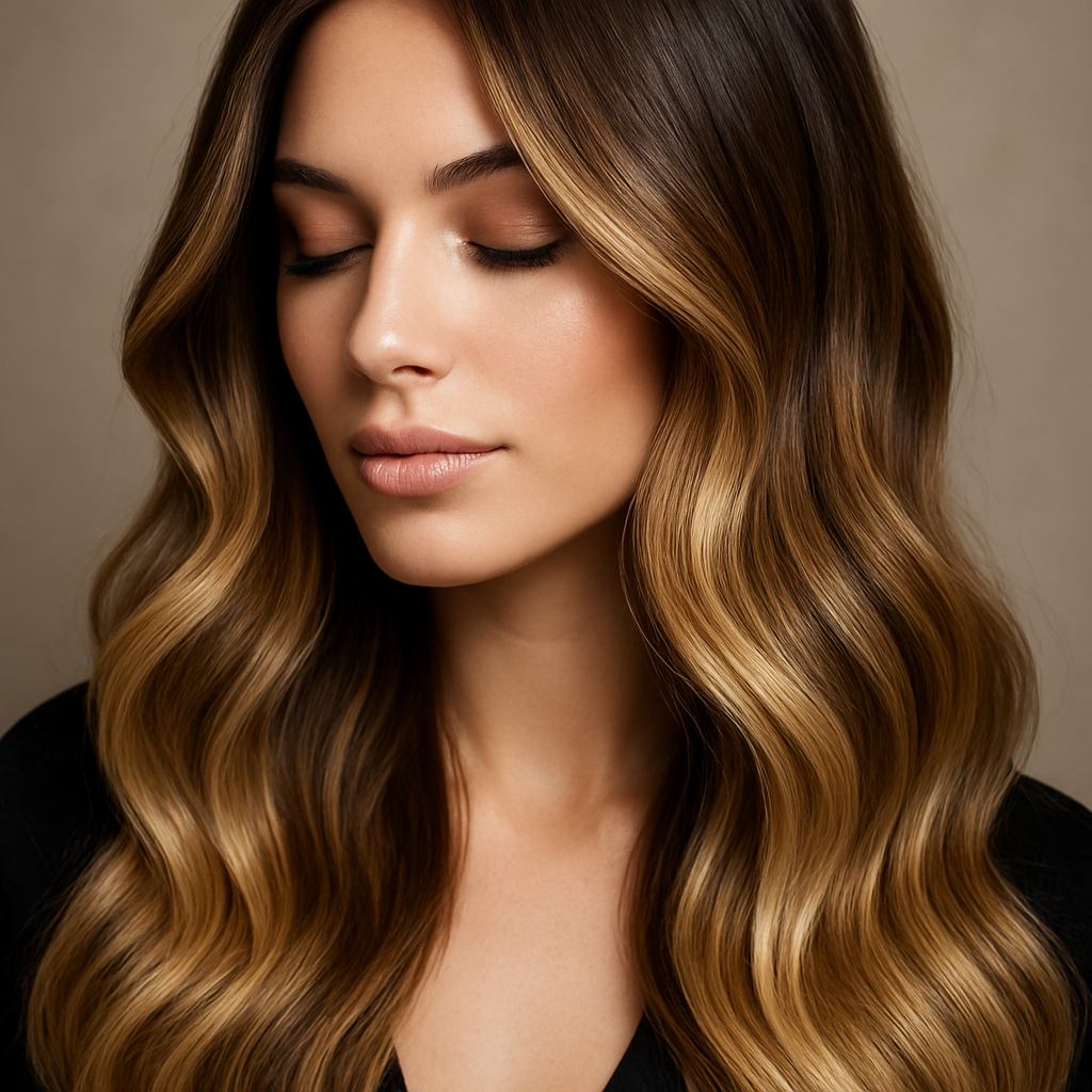 Close-up of customized balayage hair color with natural texture and dimension